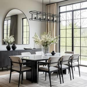 48 in. 6-Light Black Rectangle Island Chandelier Modern Dining Room Hanging Light with Metal Cage Linear Hanging Rods