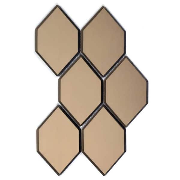 Reflections Gold 9 in. x 12 in. Honeycomb Mosaic Glass Mirror Peel and Stick Tile (10.4 sq. ft./Case)