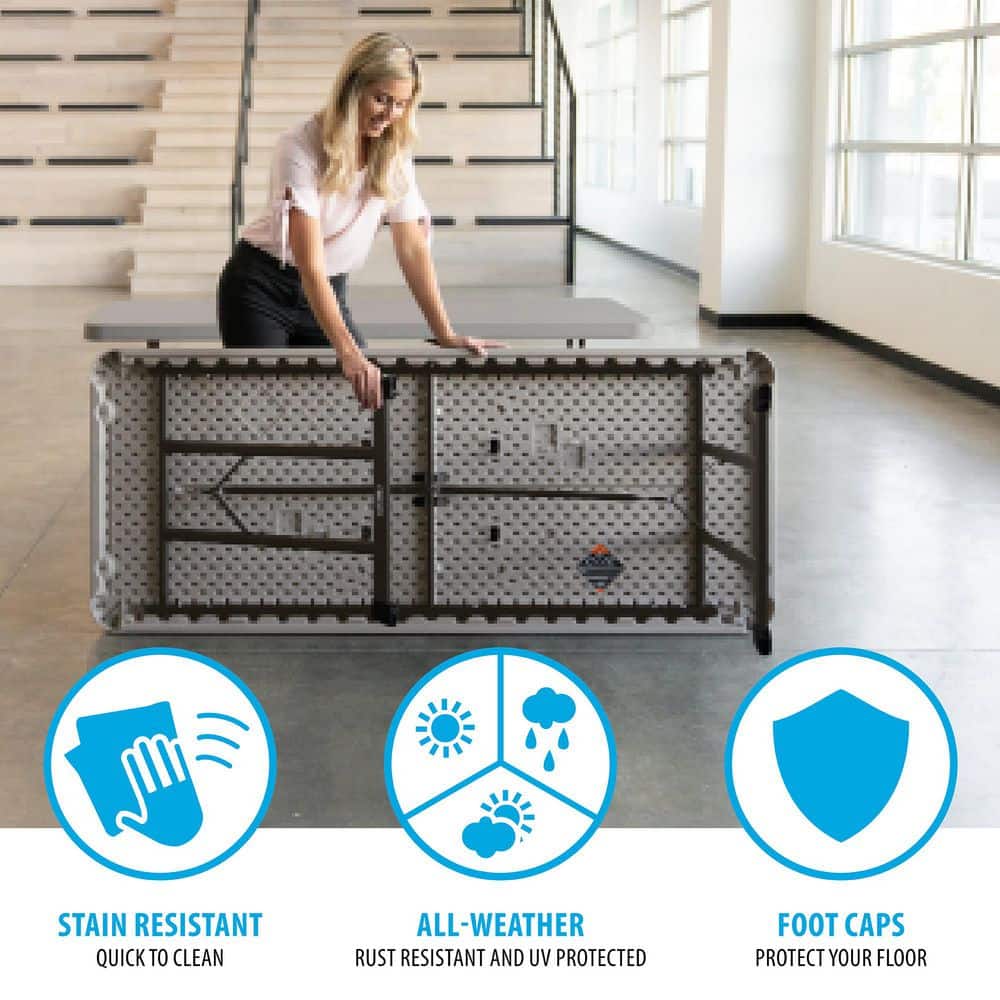 Putty 6-Foot Folding Table with Black Metal Legs