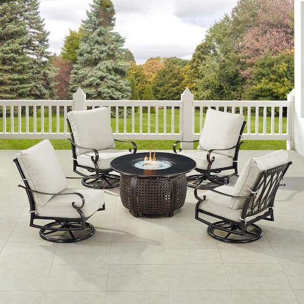 Oakland Living Black Aluminum Fire Table Set with 4-Club Chairs