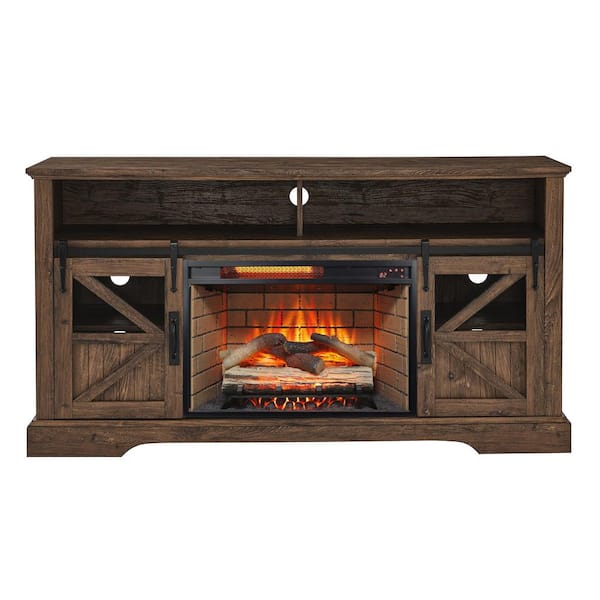 60 in. Embedded Electric Fireplace Entertainment Center in Reclaimed Barnwood Color with Door Sensor
