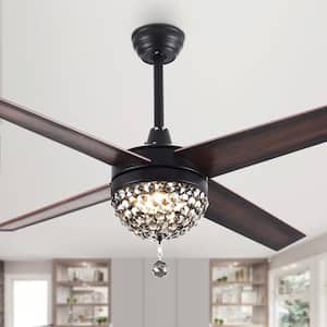 42 in. Integrated LED Black Crystal Ceiling Fan with Light and Remote Control, Reversible