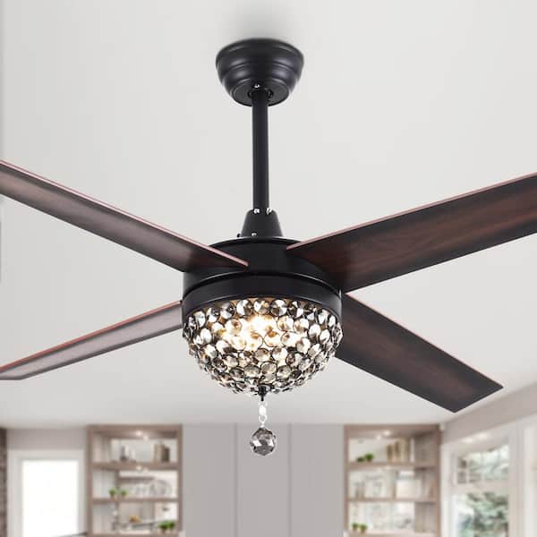 Bella Depot 42 in. Integrated LED Black Crystal Ceiling Fan with Light and Remote Control, Reversible