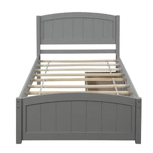 Wood Gray Twin Platform Bed with 2-Drawers