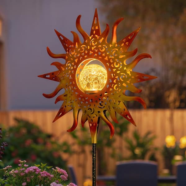Pannow Large Metal Glass Solar Flowers Lights, Garden Solar Lights