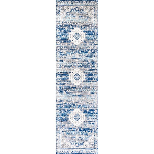 JONATHAN Y Scala Ornate Bohemian Medallion Blue/Dark Gray 2 ft. x 8 ft. Runner Rug