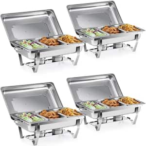8 QT. 3-Pan Stainless Steel Rectangle Chafing Dish Buffet Catering Warmer Set 6-Piece