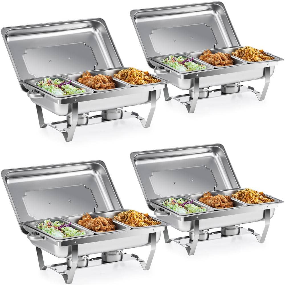 Wilprep 8QT 3Pan Stainless Steel Rectangle Chafing Dish Buffet Catering Warmer Set 6 Piece