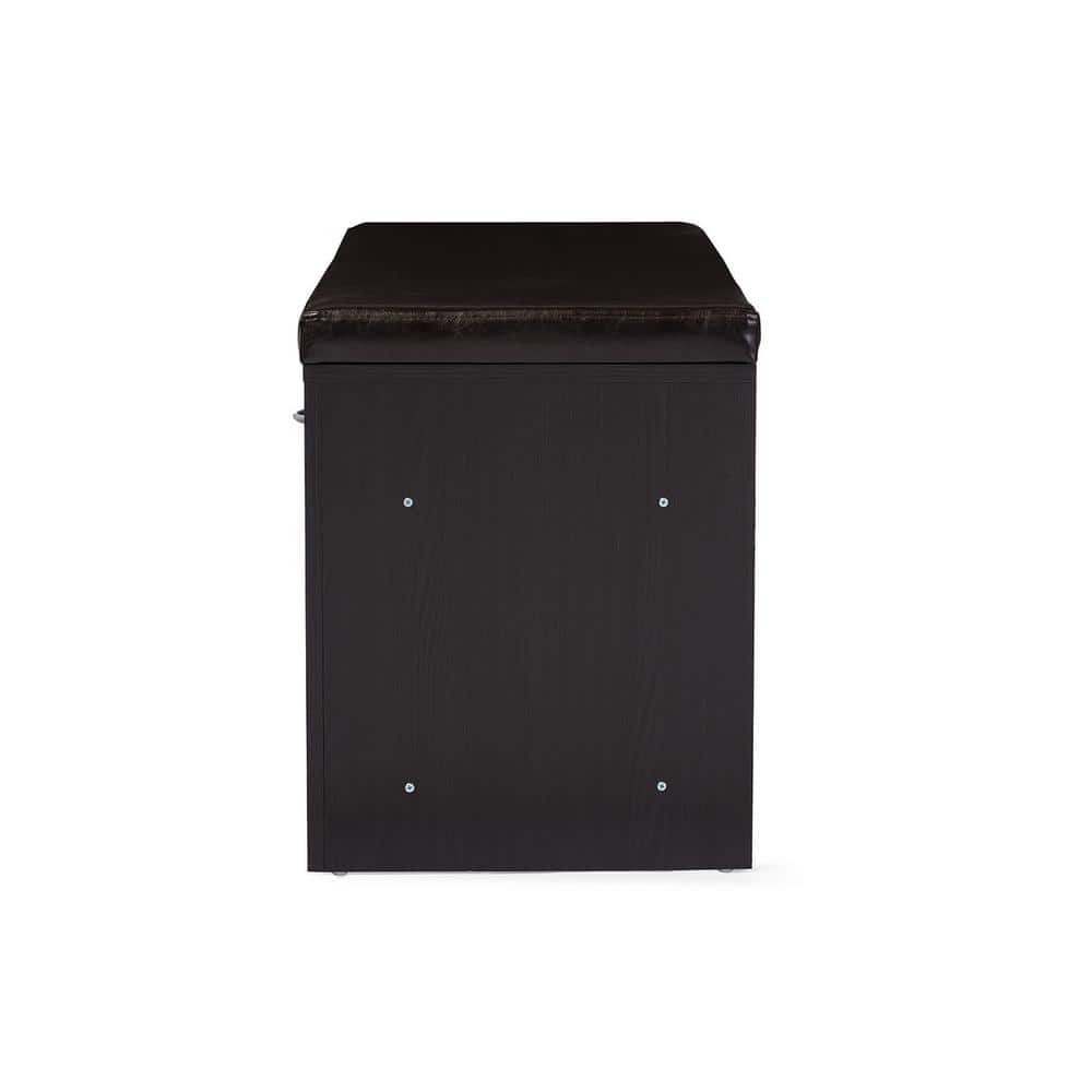 Espresso 46" Dark Brown Faux Leather Entryway Bench with Storage