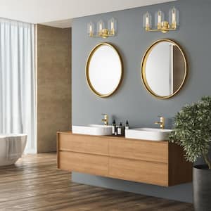 Skylar 24.5 in. 3-Light Brushed Gold Vanity Light with Clear Glass Shades for Bathrooms