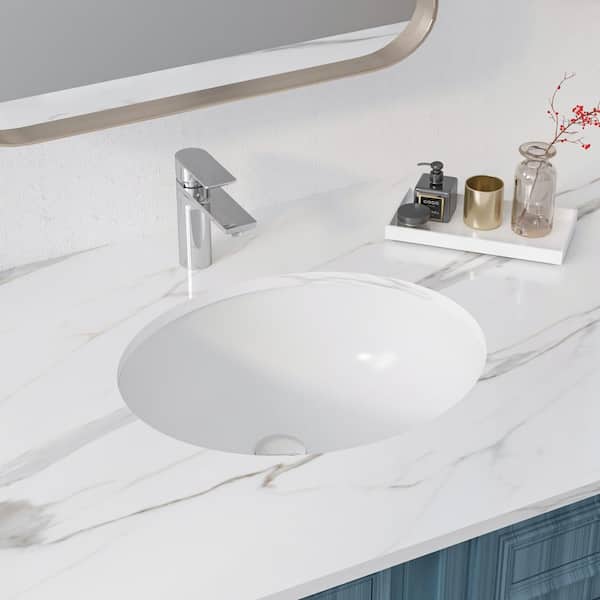 DEERVALLEY 16.54 in. Oval Undermount Vitreous China Bathroom Sink in White Suitable for Small Space
