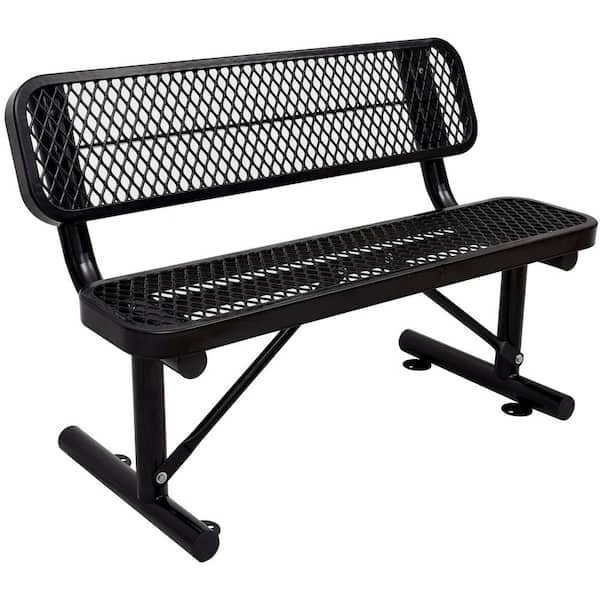 48 in. 2-Person Seating Capacity Black Metal Outdoor Bench 4 ft. Outdoor Carbon Steel Bench with Backrest