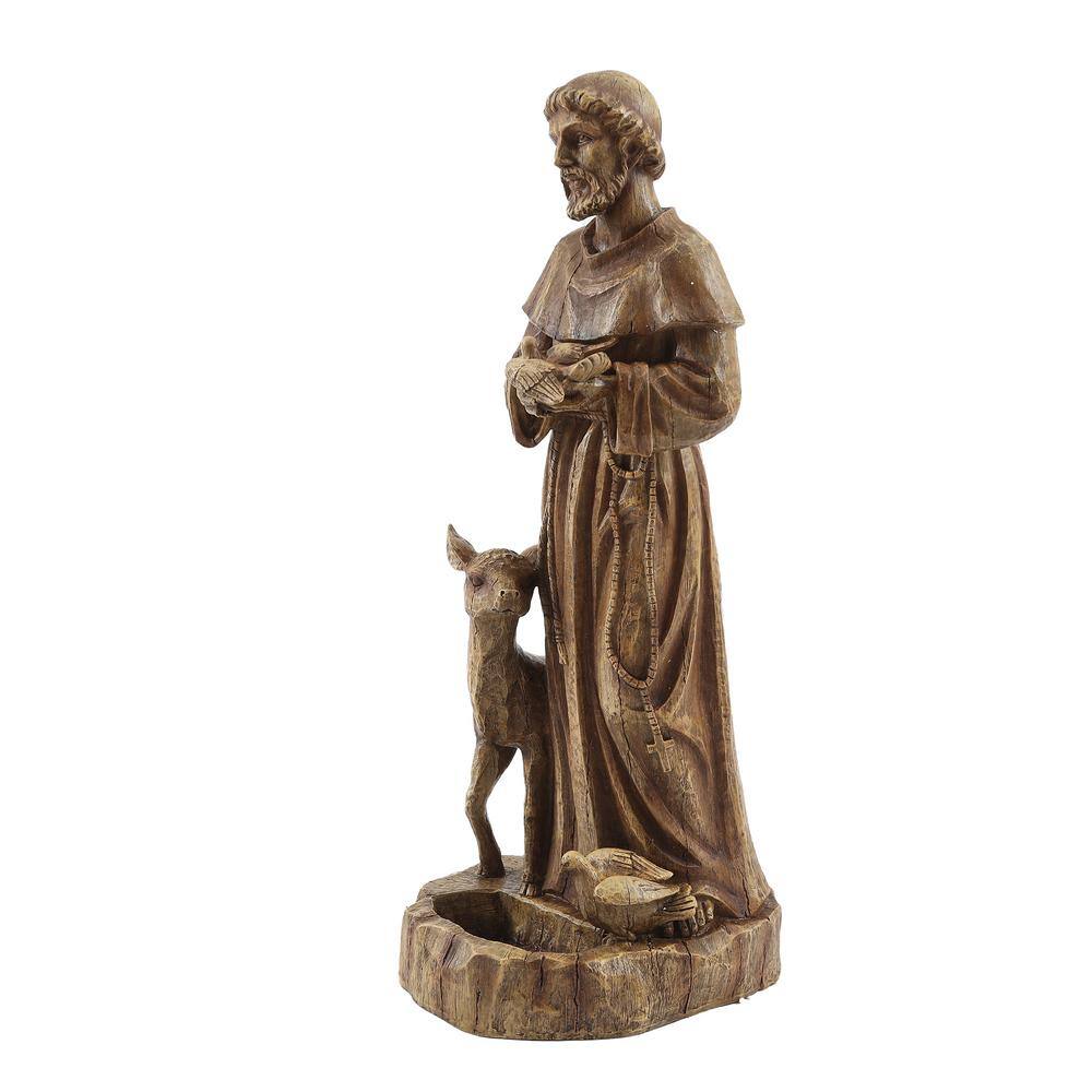 Weathered Brown Saint Francis Garden Statue with Animals