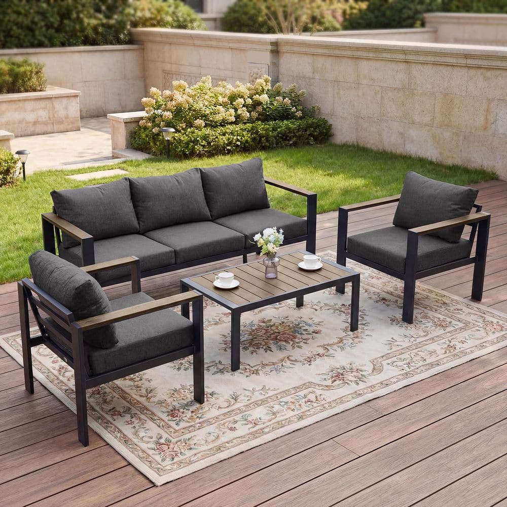 Modern Dark Gray 4-Piece Aluminum Patio Conversation Set with Olefin Dark Gray Cushions (5-Seat) price history on PriceWatchPro