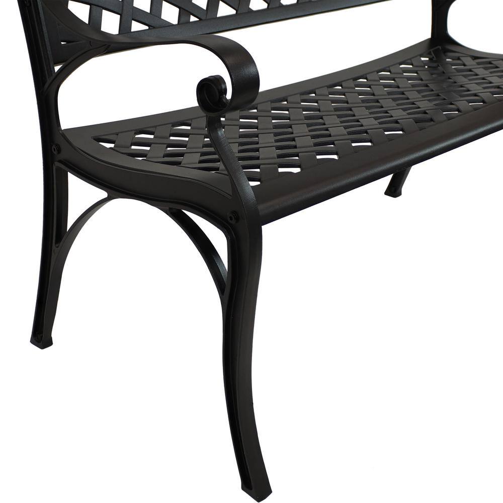Sunnydaze Black Cast Aluminum Double Seating Lawson Bench