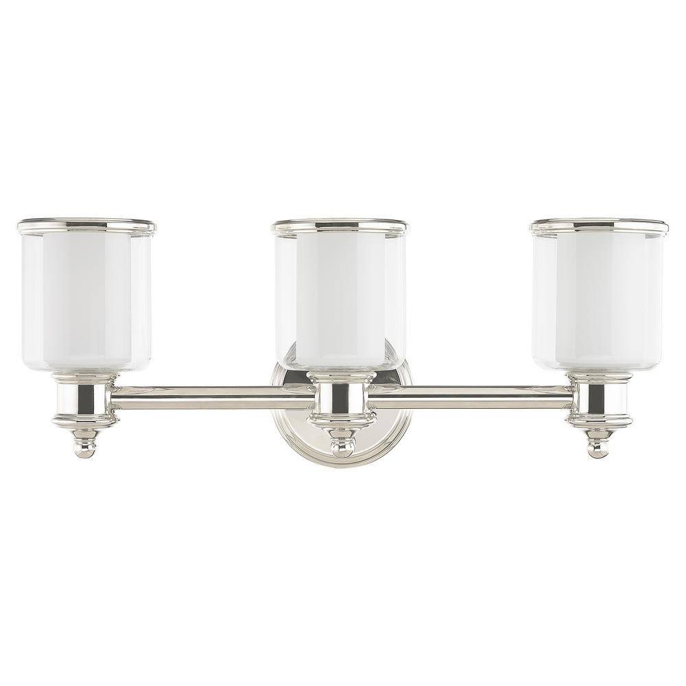 Polished Nickel 3-Light Vanity Light with Handcrafted Glass