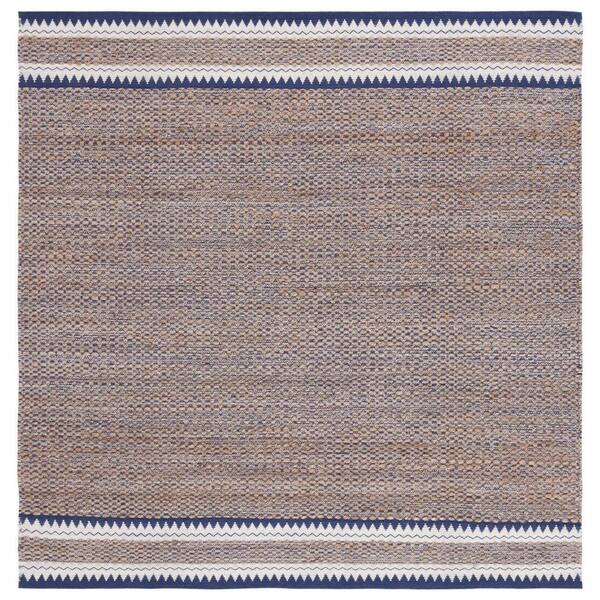 SAFAVIEH Natural Fiber Beige/Navy 6 ft. x 6 ft. Woven Border Square Area Rug