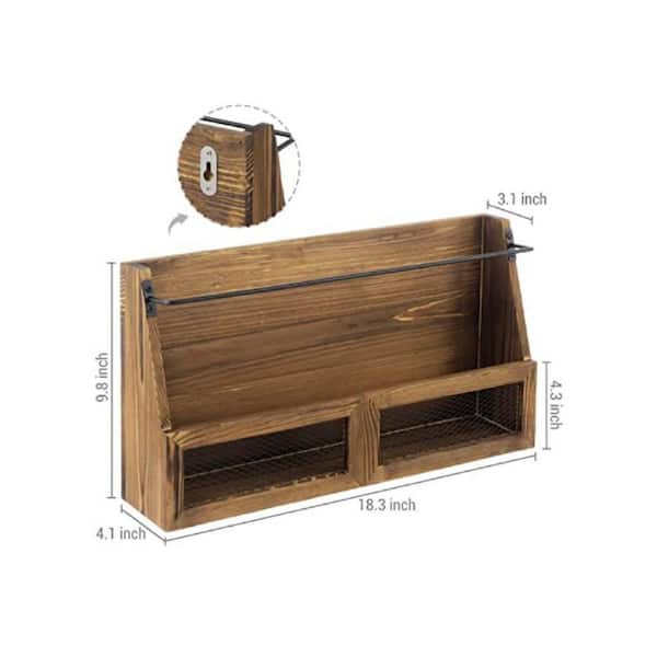 Burnt Wood and Black Metal 18. 3 in. x 9. 8 in. Solid Wood Wall