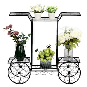 30 in. H Black Metal Painted 6-Shelf Plant Stand