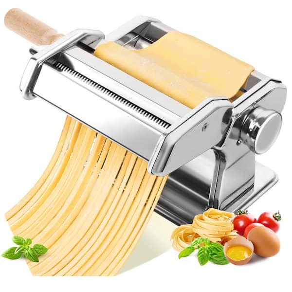 Pasta Maker, 9 Thickness, 2 Cutting Widths, Food-Grade Stainless Steel, Noodle Maker for Dumpling Skin, Spaghetti
