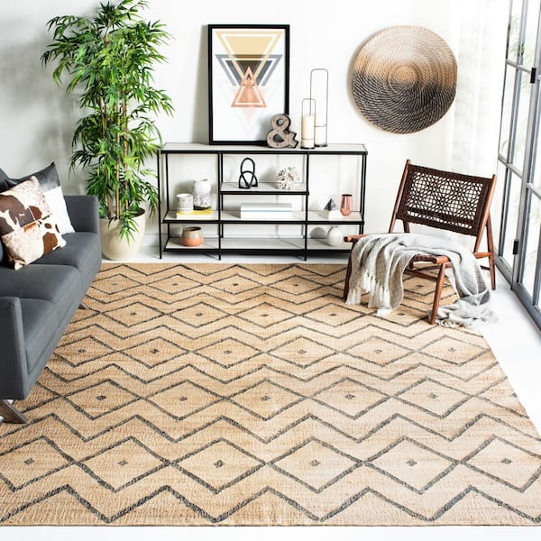 Kilim Natural/Charcoal 8 ft. x 10 ft. Geometric Diamonds Area Rug