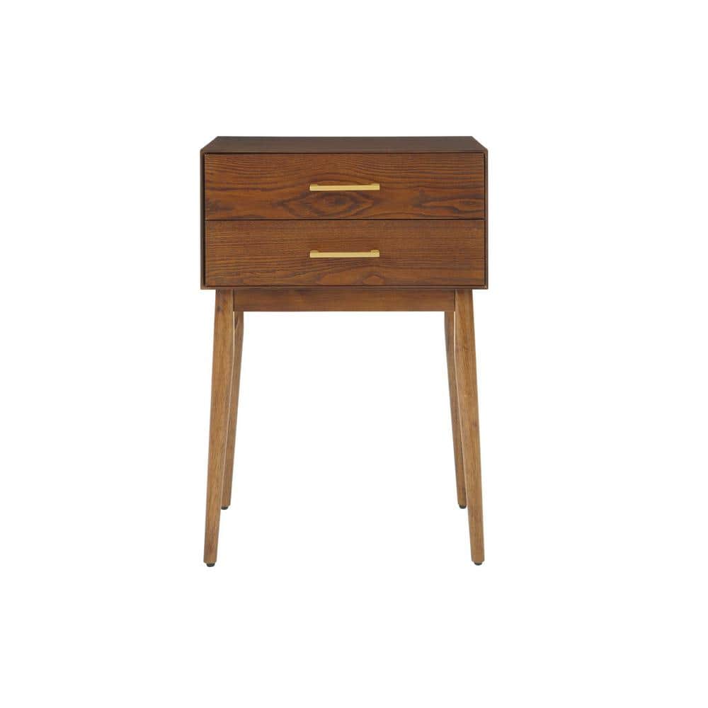 Drakeford 2 Drawer Walnut Brown Wood Nightstand (18 in W. X 26 in H.) - thumbnail 2