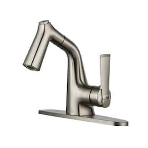 Single Handle Single Hole Bathroom Faucet with Pull-Out Sprayer, Deckplate Included in Stainless steel Brushed Nickel