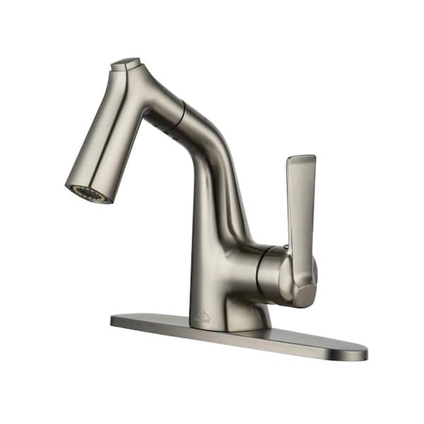 CASAINC Single Handle Single Hole Bathroom Faucet with Pull-Out Sprayer, Deckplate Included in Stainless steel Brushed Nickel