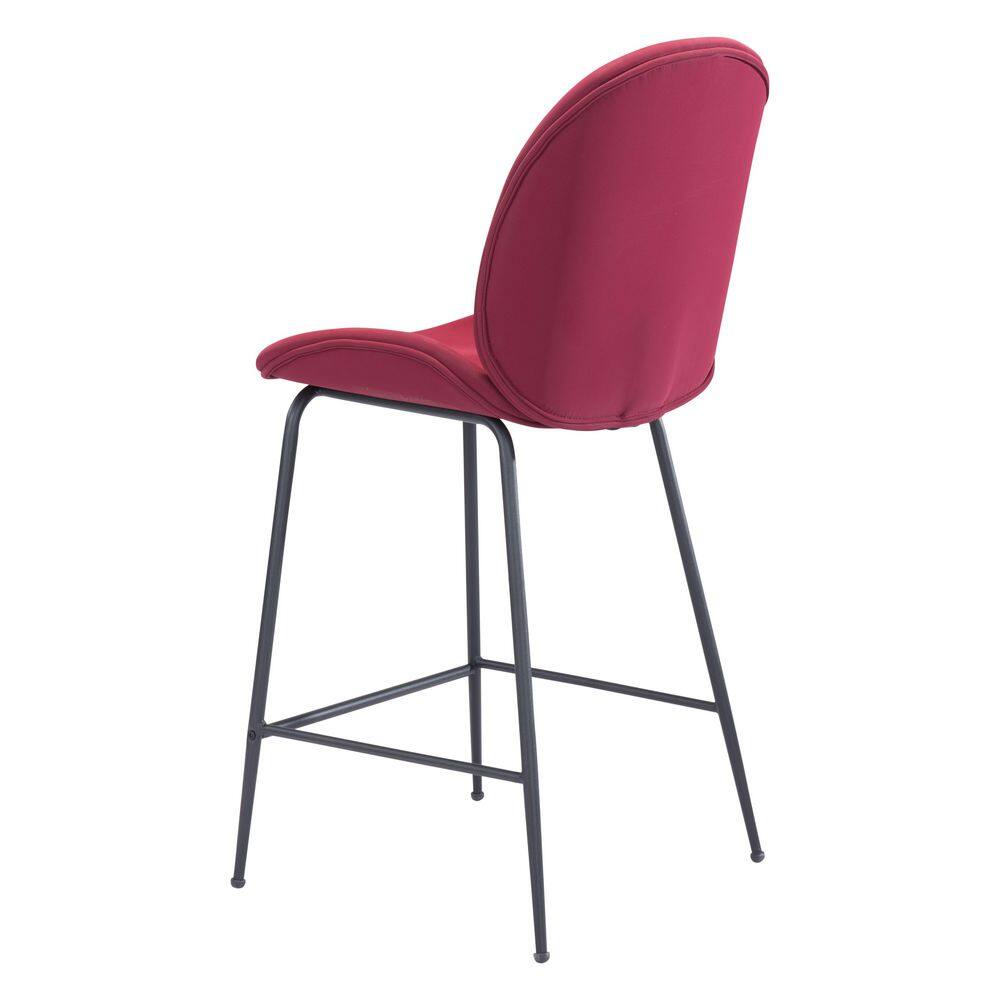 Contemporary Red Velvet & Steel Counter Stool