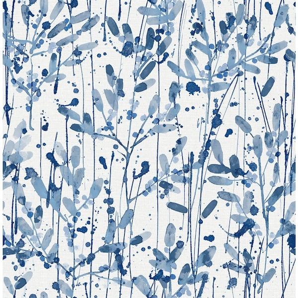 SCOTT LIVING Leandra Indigo Floral Trail Wallpaper Sample