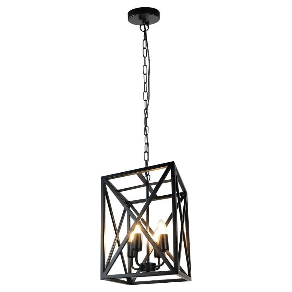 Depuley Indoor 4Light Black Industrial Pendant Light with Metal Cage