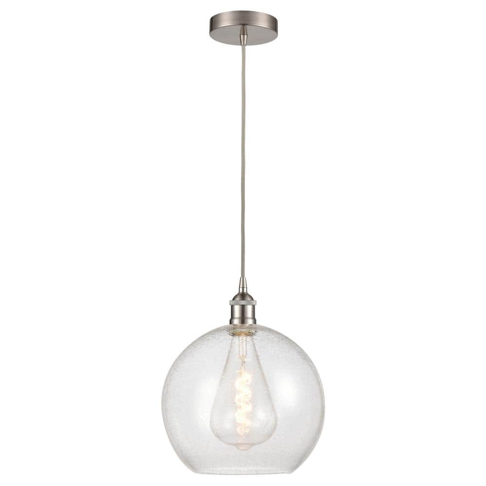 Athens Mini Globe Pendant in Brushed Satin Nickel with Seedy Glass