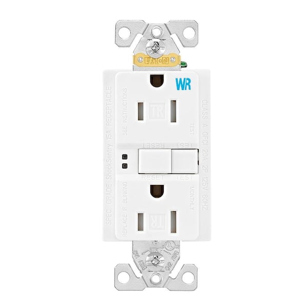 Eaton GFCI Self-Test 15A -125V Tamper and Weather Resistant Duplex Receptacle with Standard Size Wallplate, White