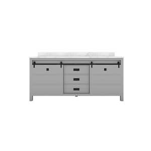 STYLE3 72 in. W x 22 in. D x 35 in. H Ceramic Sink Freestanding Bath Vanity in Gray with Carrara White Marble Top