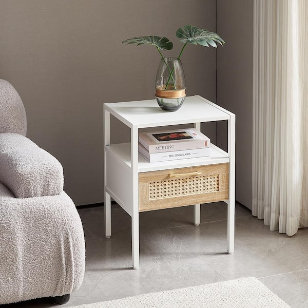 Sudzendf White MDF Rectangle Outdoor Side Table 2-Piece