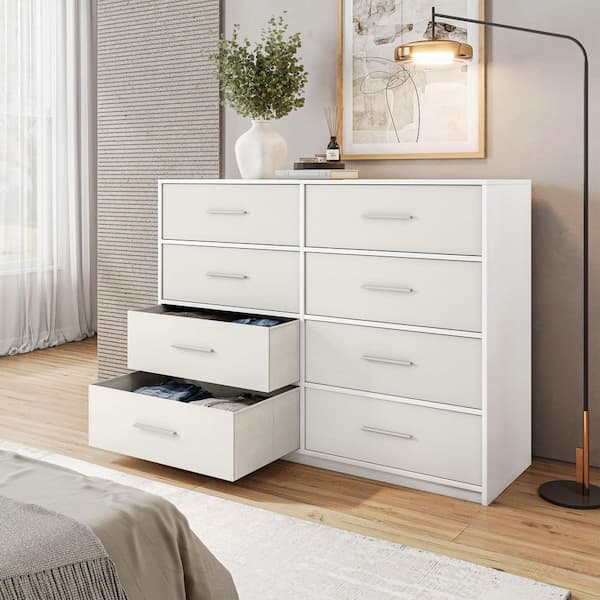 White 8 Drawer 44.5 in. Wide Dresser