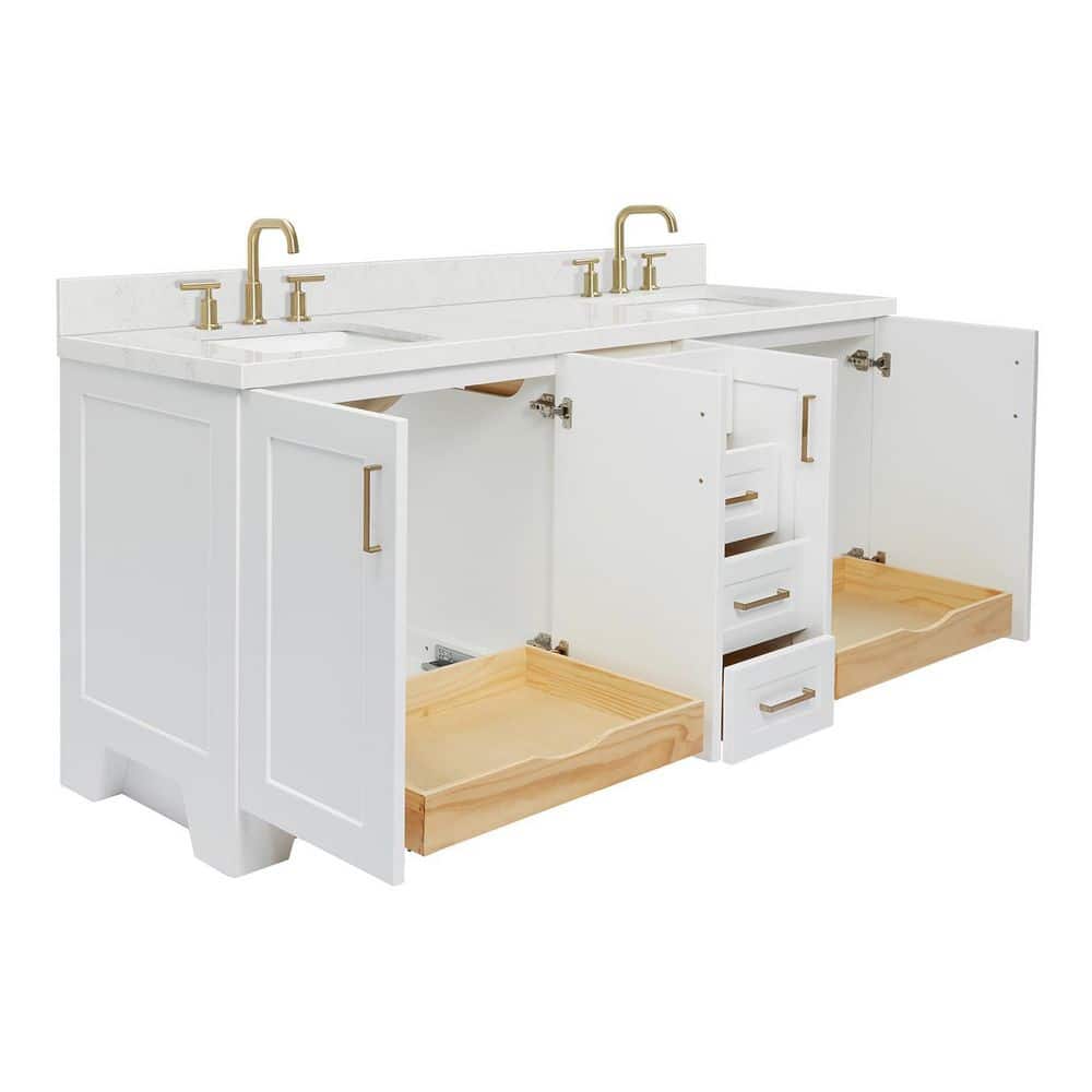 White Double Freestanding Bathroom Vanity with Quartz Top