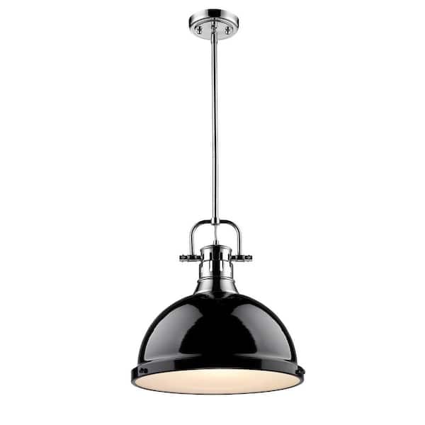 Golden Lighting Duncan 1-Light Chrome Pendant with Rod with Black Shade