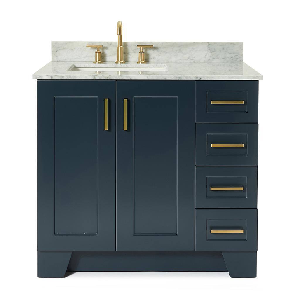 Midnight Blue Freestanding Vanity with Carrara Marble Top