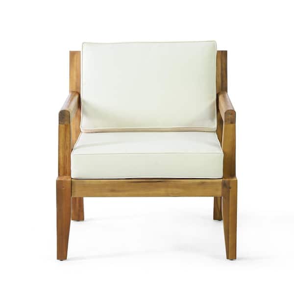 Unbranded Outdoor Acacia Wood Patio Club Chair with Waterproof Thick Cushion for Porch, Garden, Backyard, Balcony, Beige