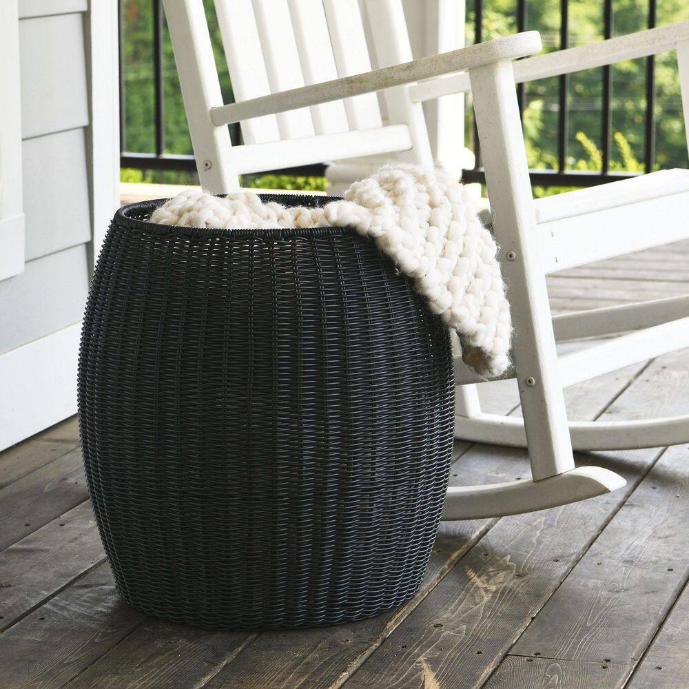 13.75 in Black Barrel Basket Side Table - thumbnail 8
