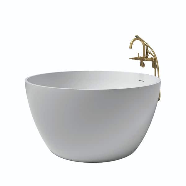 Arcticstone 45.6 in. x 45.6 in. Surface White Stone Flatbottom Soaking Freestanding Bathtub in White/Brushed Brass