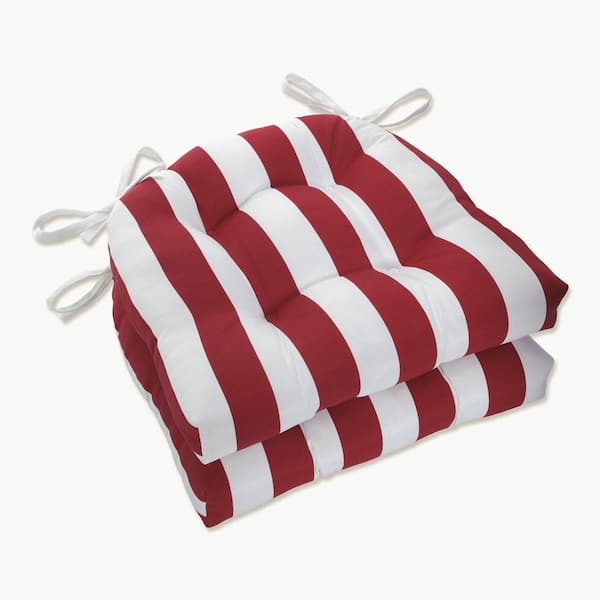 Pillow Perfect 17.5 x 17 Outdoor Dining Chair Cushion in Red/White (Set of 2)