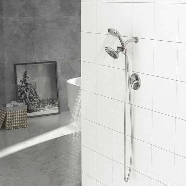 Staykiwi 5 in. Dual Shower Head Single Handle 5-Spray Shower Faucet 1.8 GPM with Pressure Balance, Anti Scald in Brushed Nickel