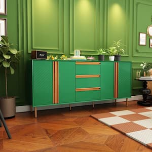 Forest Style Retro Green Wooden 63 in. W Sideboard, Accent Storage Cabinet with 4-Shelves and 3-Drawers