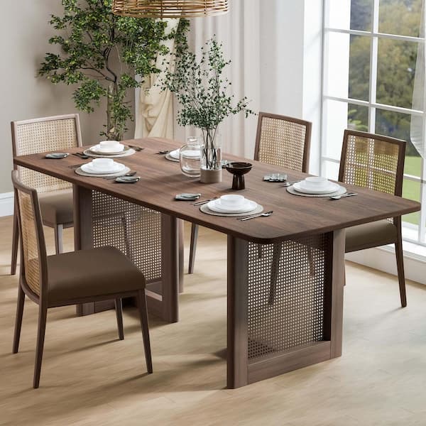 Dovelina Cinna Walnut Wood 67 in. Rectangle Double Pedestal Dining Table Seats 6