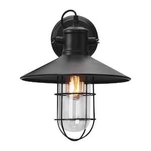 El campo 1-Light Black Indoor/Outdoor Cottage Wall Lantern Sconce with Clear Glass for Porch Patio (1-Pack)