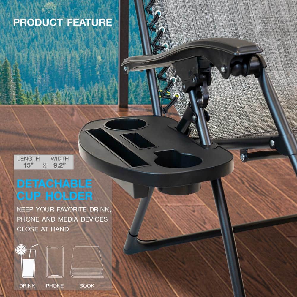 Black Steel Zero Gravity Lounge Chair with Gray Textilene Fabric