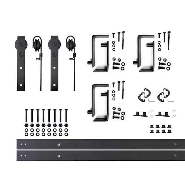 HOMACER 4 ft./48 in. Black Rustic Double Track Bypass U-Shape Sliding Barn Door Hardware Kit - Classic Design Roller