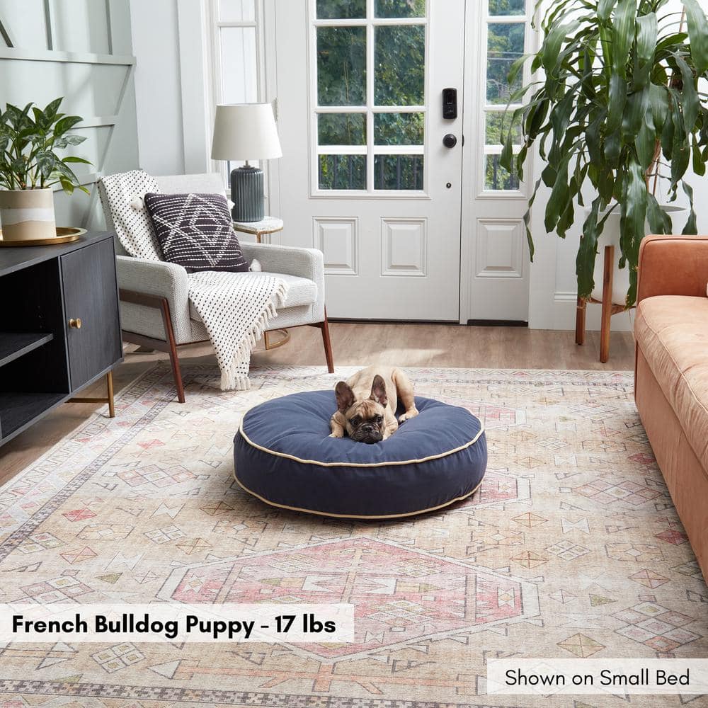 Small Denim Reversible Round Pillow Dog Bed